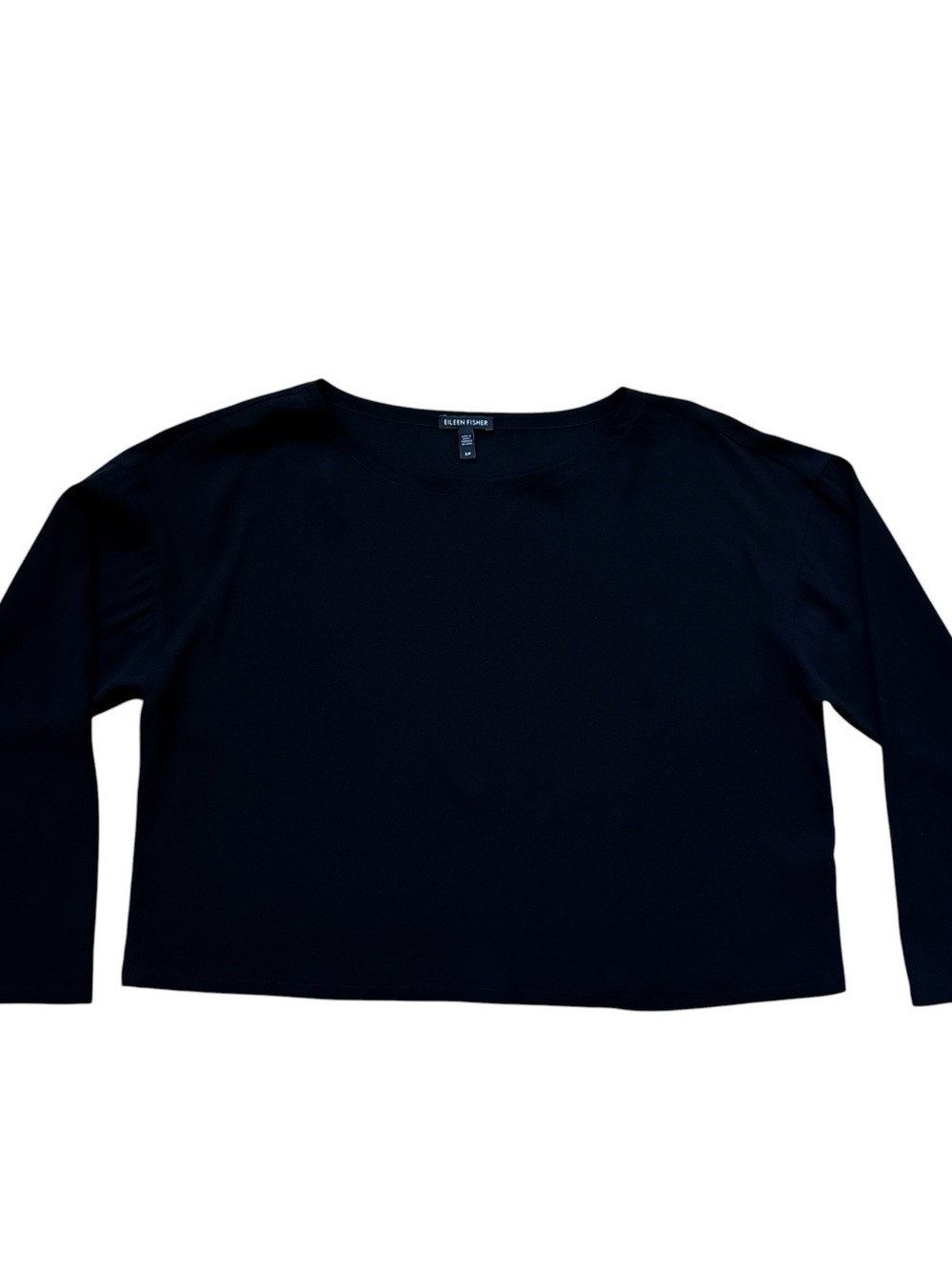 EILEEN FISHER Black Long-Sleeve Boatneck Silk Blouse Top